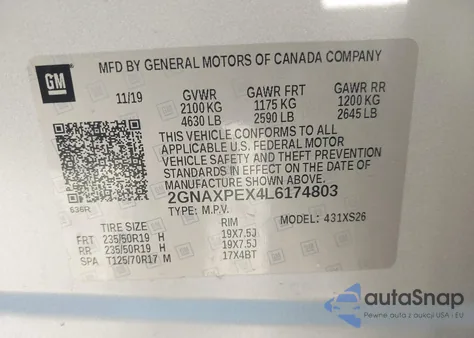 2020 Chevrolet Equinox Fwd Premier 2.0L Turbo из США, поврежденный, VIN 2GNAXPEX4L6174803